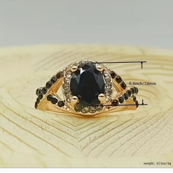 Brand New Rose Gold Black Stone Elegant Ring, Size 9 - Picture 4 of 5